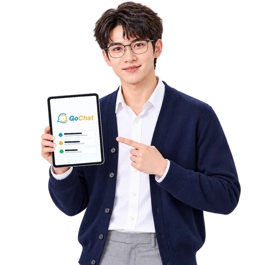 พนักงานถือแท็บเล็ตที่เปิดแอป Gochat
